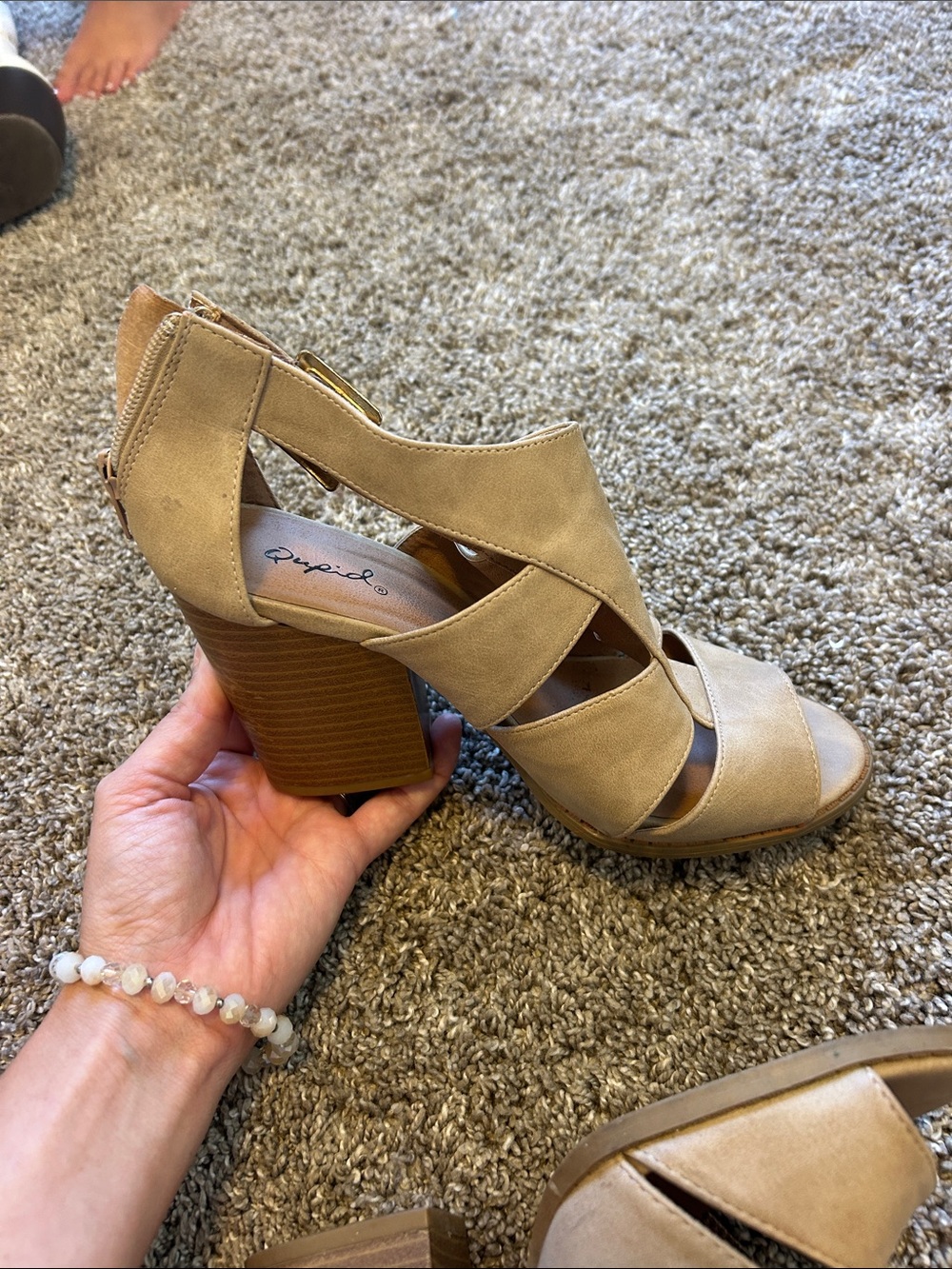 Qupid Beige Taupe Strappy Block Heel Sandals